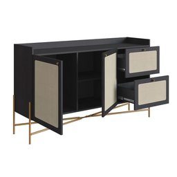 Balcão Buffet 2 Portas 2 Gavetas 139cm Palhinha Pé Metal Oslo Artesano | Hanover/dourado - 3
