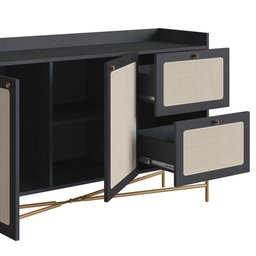 Balcão Buffet 2 Portas 2 Gavetas 139cm Palhinha Pé Metal Oslo Artesano | Hanover/dourado - 7