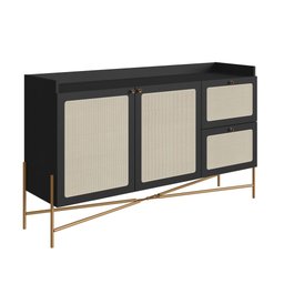 Balcão Buffet 2 Portas 2 Gavetas 139cm Palhinha Pé Metal Oslo Artesano | Hanover/dourado - 4
