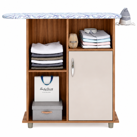 Armário Compacto Off White com Tábua de Passar Roupa Embutida Tm