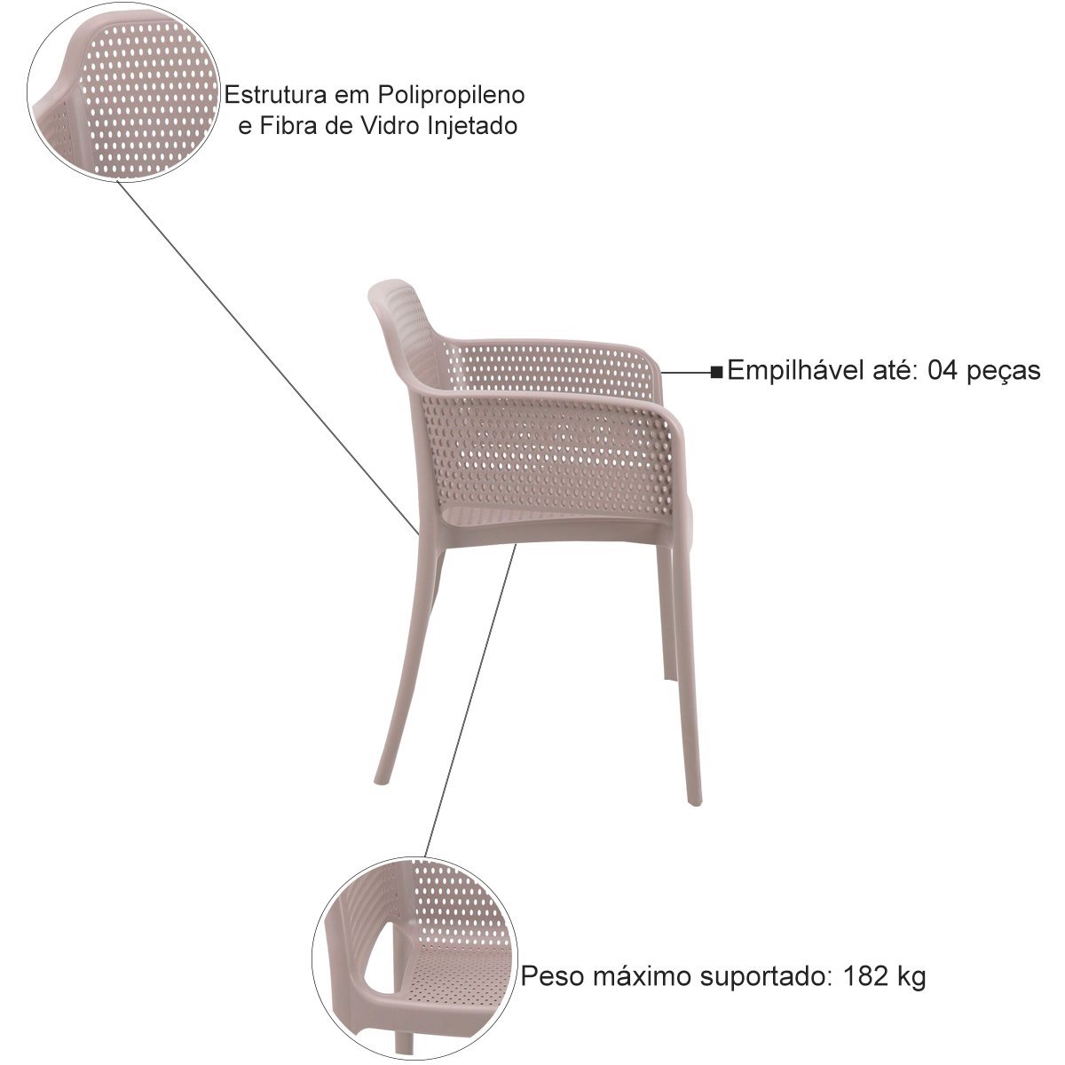 Conjunto 4 Cadeiras de Plástico em Polipropileno com Fibra de Vidro Gabriela - Tramontina - Camurça  - 3