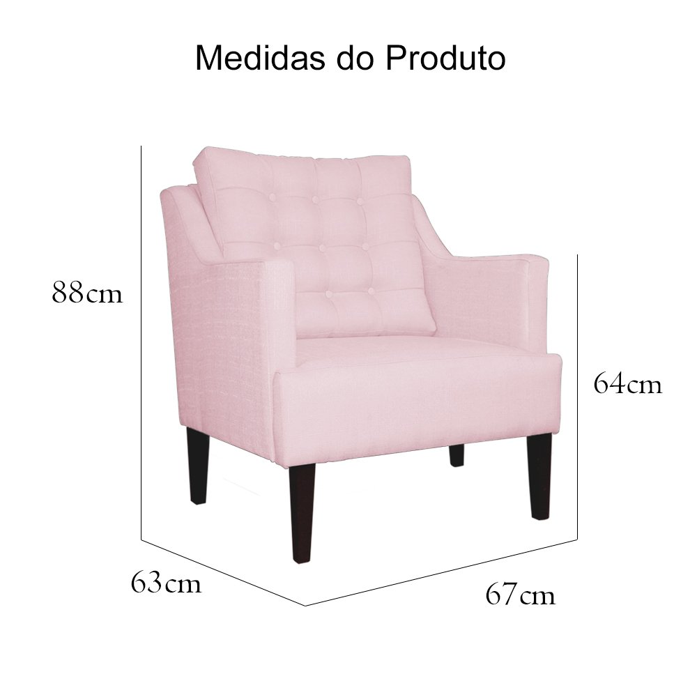 Poltrona Decorativa Stefanie Pés Trapézio Tabaco Suede Rosa Bebê - DS Estofados - 6