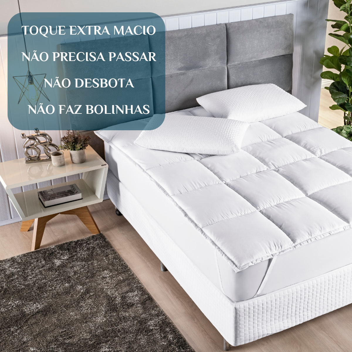 Pillow Top Protetor Colchão Cama Casal Queen Size Confort Viscoelastico:branco/queen Size - 5