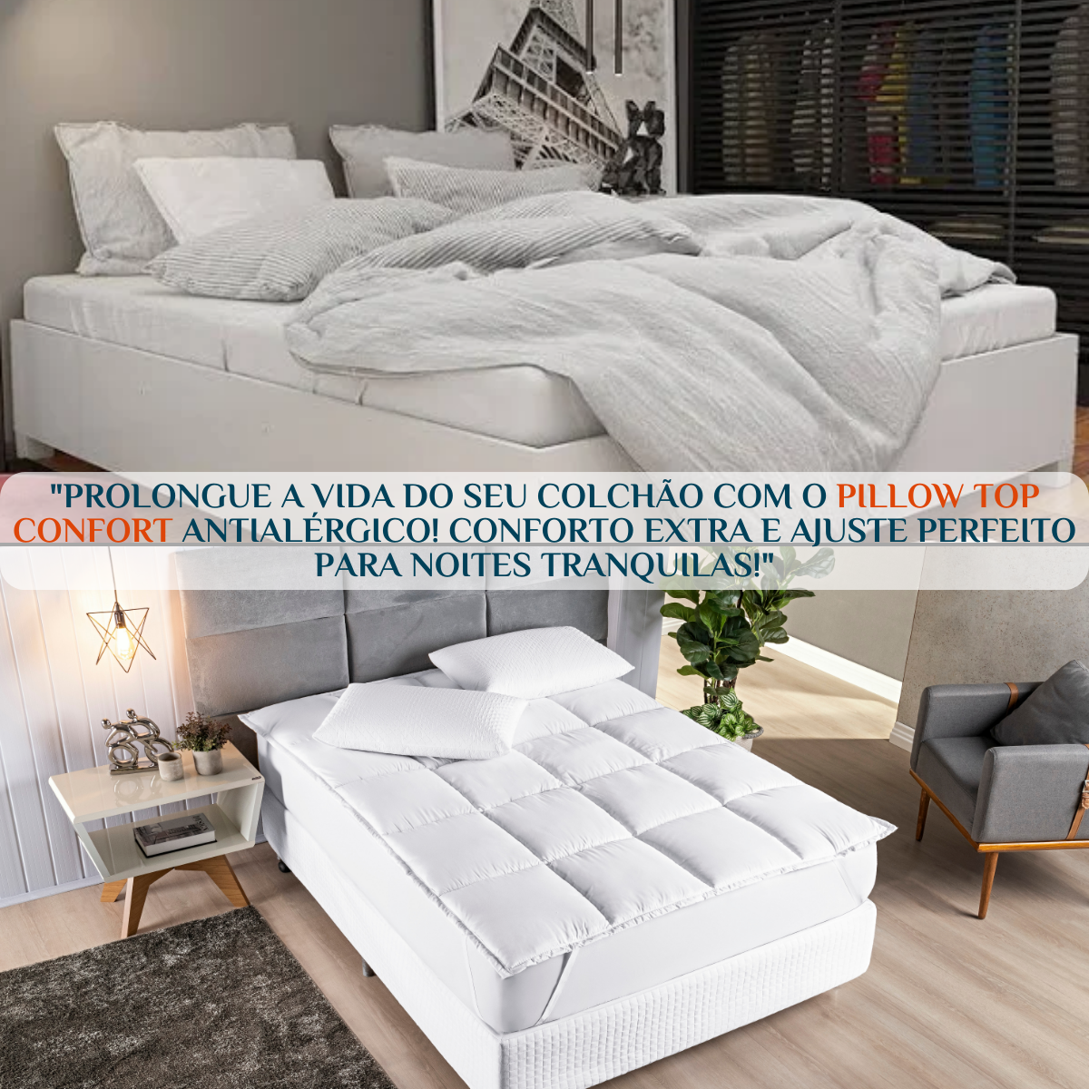 Pillow Top Protetor Colchão Cama Casal Queen Size Confort Viscoelastico:branco/queen Size - 4