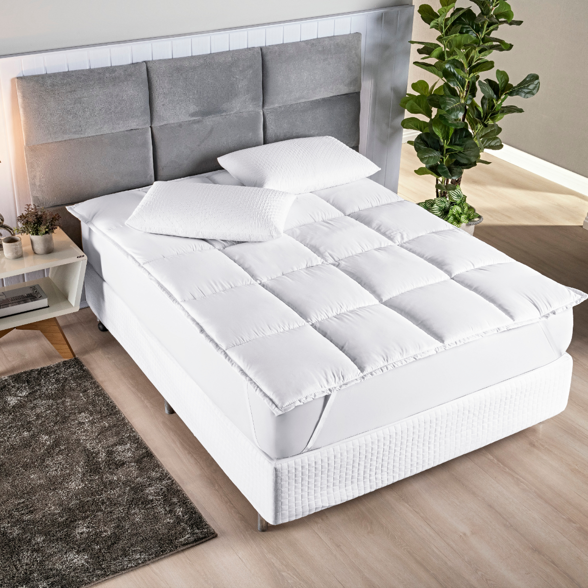 Pillow Top Protetor Colchão Cama Casal Queen Size Confort Viscoelastico:branco/queen Size