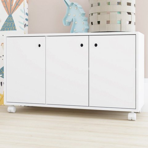Cômoda Infantil 90cm com 3 Portas e Rodízios BRV Móveis