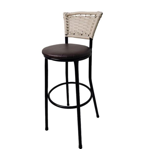 Banqueta Bistrô Aço Junco Sintético Marfim Assento Marrom
