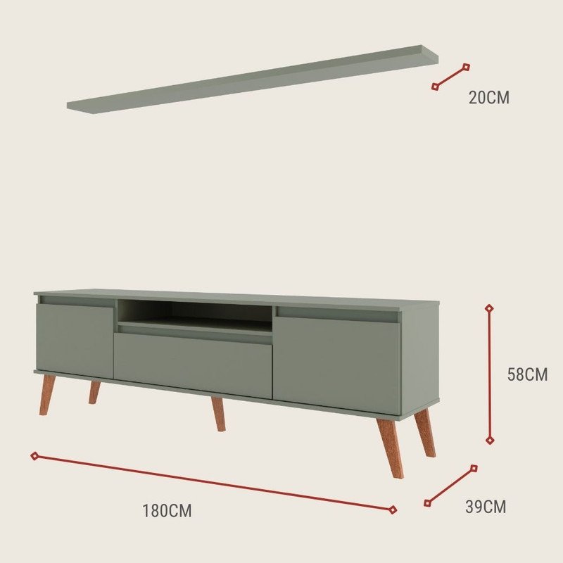 Rack para Tv com Prateleira 180cm Retro Mdf Verde Dallas - On Móveis - 3