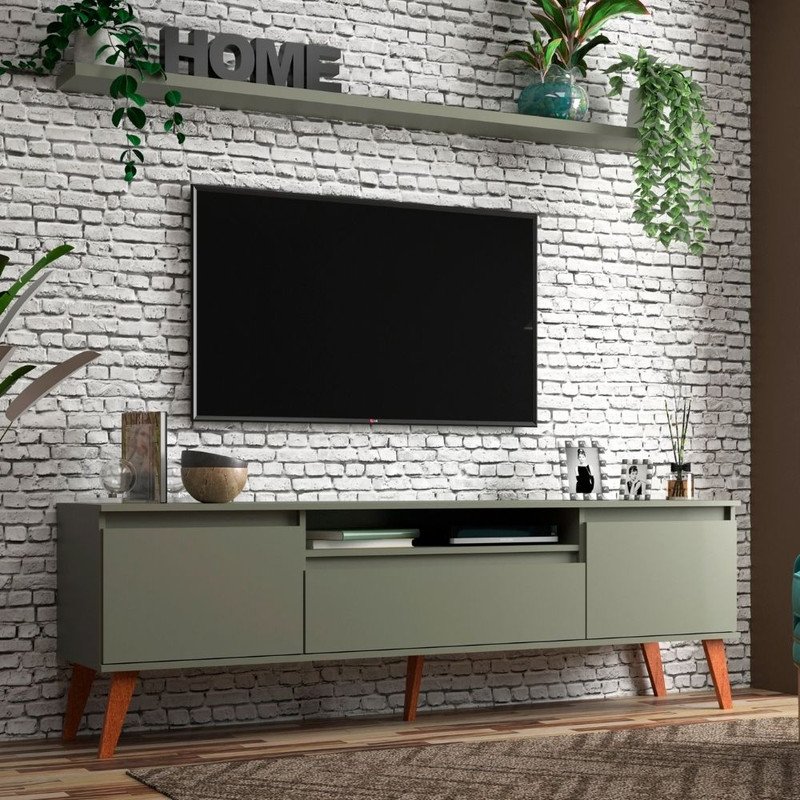 Rack para Tv com Prateleira 180cm Retro Mdf Verde Dallas - On Móveis