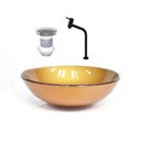 Ver imagem 2 de Cuba de Vidro 35cm Dourado Real + Valvula + Torneira Preta