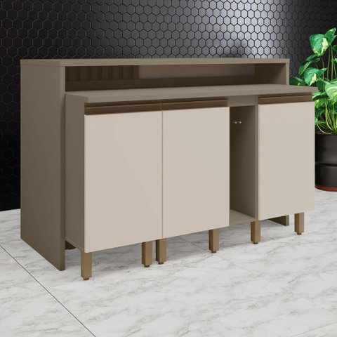 Bancada de Cozinha Kit Ilha Gourmet Connect 3 Portas Ripado Duna/cristal - Henn