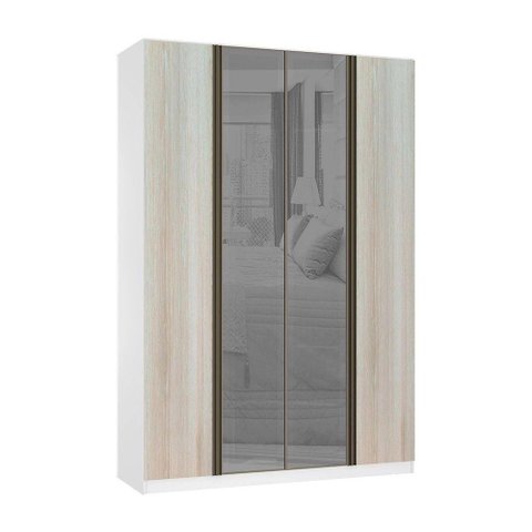 Guarda Roupa 4 Portas 3 Gavetas 159,2 Cm com Vidro Reflecta Prata Prime Luciane Móveis