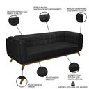 Ver imagem 3 de Sofá Living Decorativo 2 Lugares 180cm Bellart M22 Sintético Preto - Mpozenato