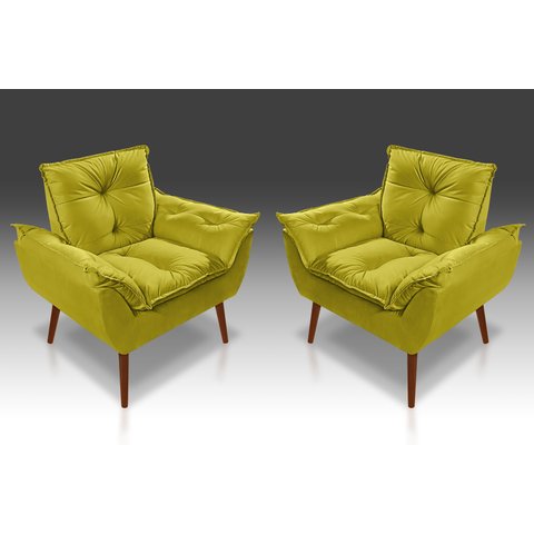 Kit 02 Poltronas Opala C/fibra Siliconada Suede Amarelo - Tucanos Estofados
