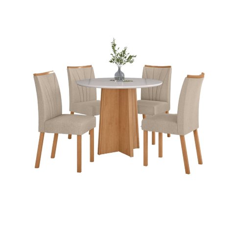 Conjunto Sala de Jantar Mesa Celebrare Tampo Vidro Red 100 Off White com 4 Cadeiras Téssera - Lopas 