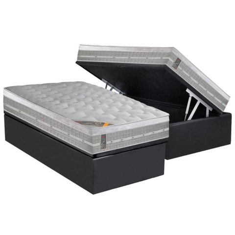 Cama Box Baú Solteiro: Colchão Molas Pocket Ensacadas Castor Premium Gel + Base Crc Suede Gray (