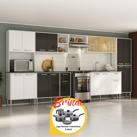 Armário de Cozinha Modulada Completa Compacta 399cm com Balcão de Pia Multimóveis MP2279 