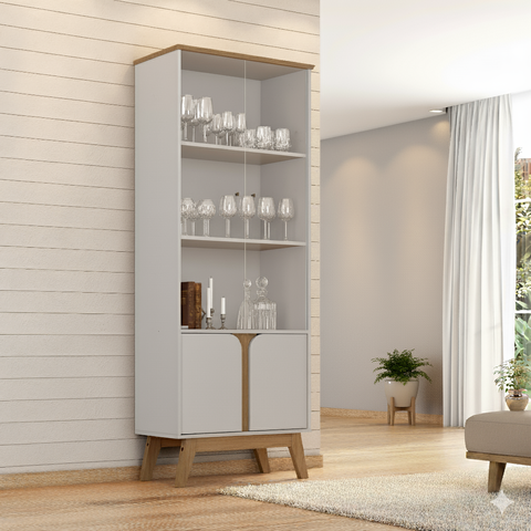 Cristaleira Retrô Portas de Vidro Fecho Magnético Pés Madeira Madri 