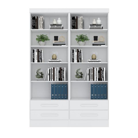 Livreiro Multiuso com 2 Gavetas Branco Kit com 2 - FdECOR