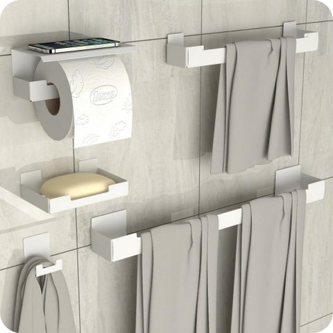 Kit Acessórios Para Banheiro Com Adesivo 5 Peças Branco ELG