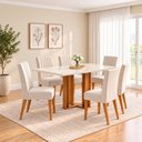 Ver imagem 1 de Conjunto Sala de Jantar Mesa Manu 160cm Tampo MDF Canto Reto 6 Cadeiras Lily