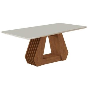 Mesa de Sala Jantar Ágata + Tampo Madeirado Vidro 180x90cm Savana C/ Off White - Cimol