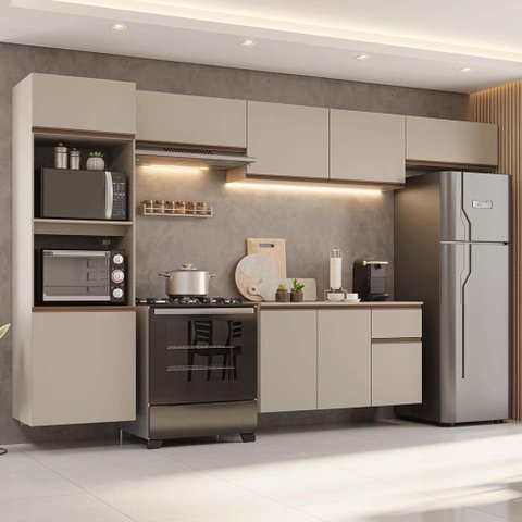 Armário de Cozinha Completa 340 Cm Suspenso Crema Nice Madesa 02