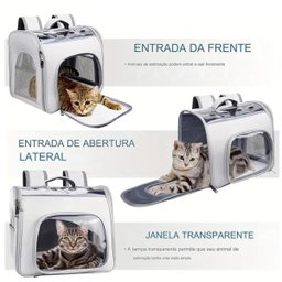 Mochila Transporte Gato Pet Cachorro Cao Animal de Estimaçao Pequeno Porte Alça Ajustavel Ombro Resi - 4