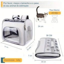 Mochila Transporte Gato Pet Cachorro Cao Animal de Estimaçao Pequeno Porte Alça Ajustavel Ombro Resi - 5