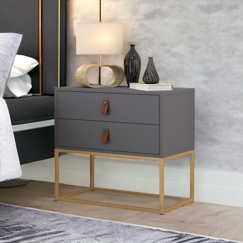 Mesa de Cabeceira Unic 60 com Base Dourado:cinza