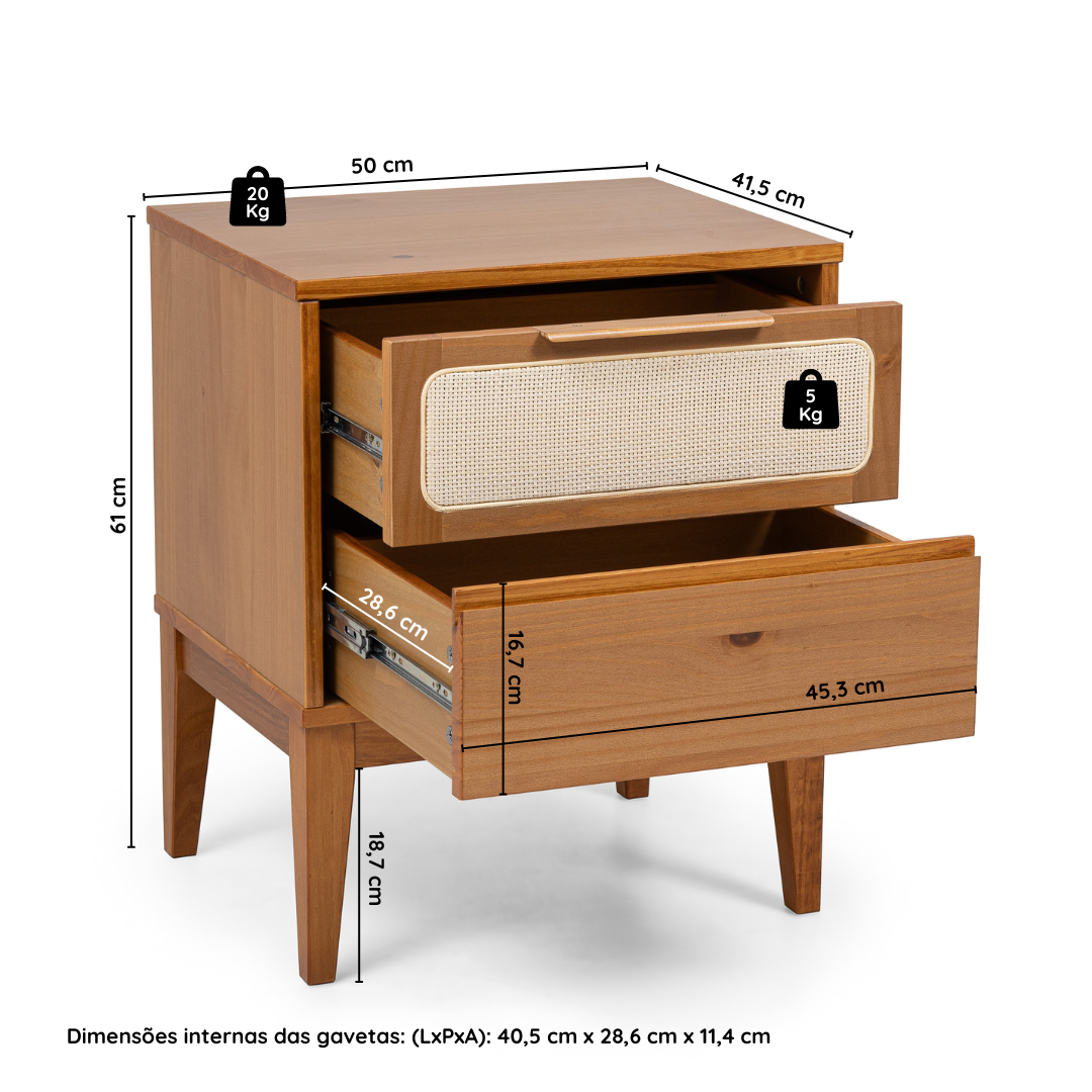 Mesa de Cabeceira 2 Gavetas Madeira Maciça Viena  - 5
