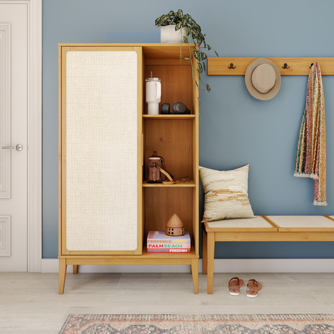 Estante Multiuso Livreiro em Madeira Maciça Telinha Rattan Viena