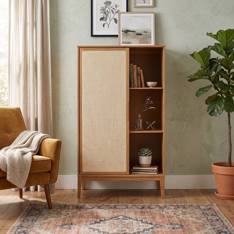 Estante Multiuso Livreiro em Madeira Maciça Telinha Rattan Palha Natural Viena Marrom/Mel
