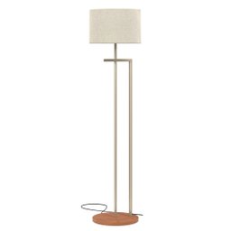Luminária de Piso Chão Pedestal Base Aço Pé Mdf Laminado Cor da Cúpula Palha para Sala de Estar - 1