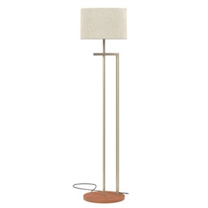 Luminária de Piso Chão Pedestal Base Aço Pé Mdf Laminado Cor da Cúpula Palha para Sala de Estar