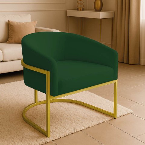 Poltrona Sala Decorativa Industrial Dourada Arielle Veludo Verde D03 - D’Rossi
