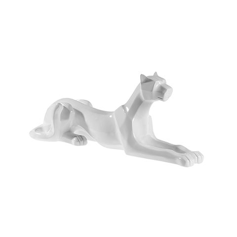 Escultura Estátua Pantera Leopardo Jaguar Geométrica 30cm:branco Brilho