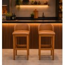 Ver imagem 1 de Kit 2 Banquetas Altas Madeira Eucalipto e Corino 75 ou 96 Cm:96 Cm