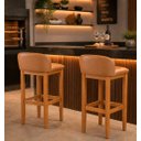 Ver imagem 2 de Kit 2 Banquetas Altas Madeira Eucalipto e Corino 75 ou 96 Cm:96 Cm