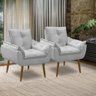 Kit 2 Poltronas para Sala Decorativa Opala Pés Madeira Suede Cinza Claro Império Decor - 7