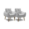 Kit 2 Poltronas para Sala Decorativa Opala Pés Madeira Suede Cinza Claro Império Decor - 1