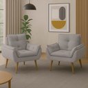 Ver imagem 2 de Kit 2 Poltronas para Sala Decorativa Opala Pés Madeira Suede Cinza Claro Império Decor