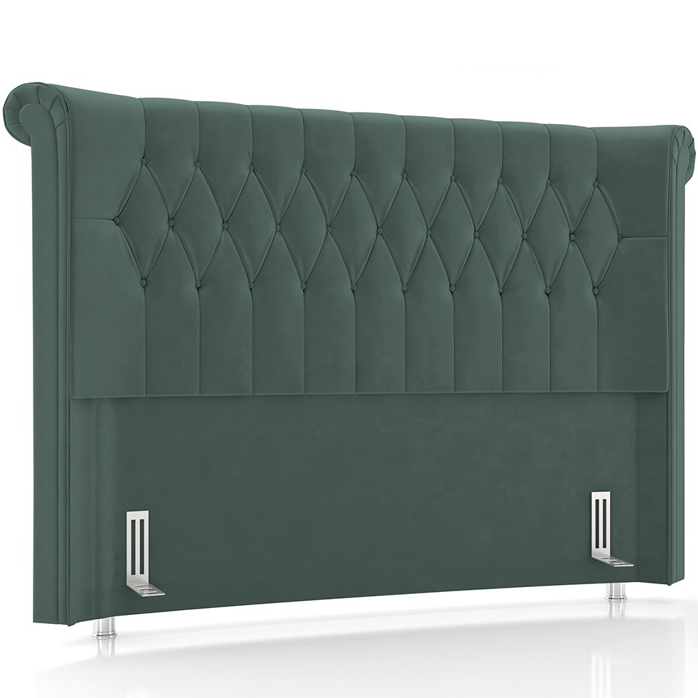 Cabeceira Cama Box Queen 160cm Estofada Meora P05 Veludo Verde Musgo - Lyam Decor - 1