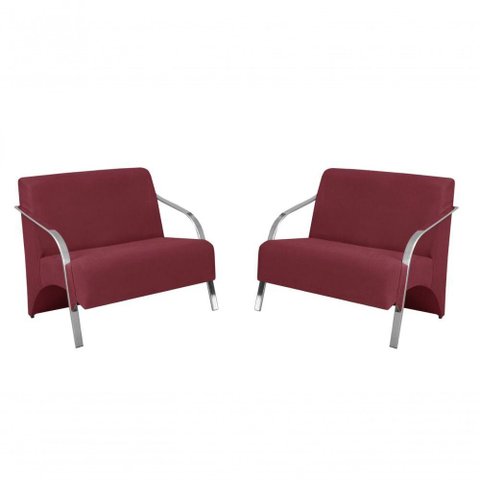 Kit 2 Poltronas 2 Lugares Braço Alumínio Suede Bordô