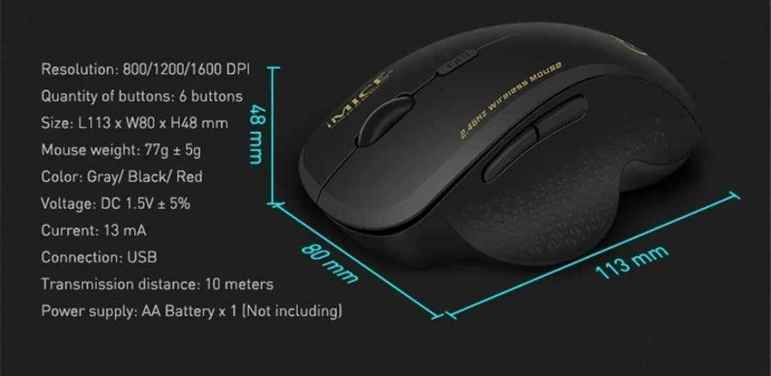 Mouse sem Fio 1600 Dpi 2,4 Ghz 6 Botões Usb Ergonômico Gamer - 7