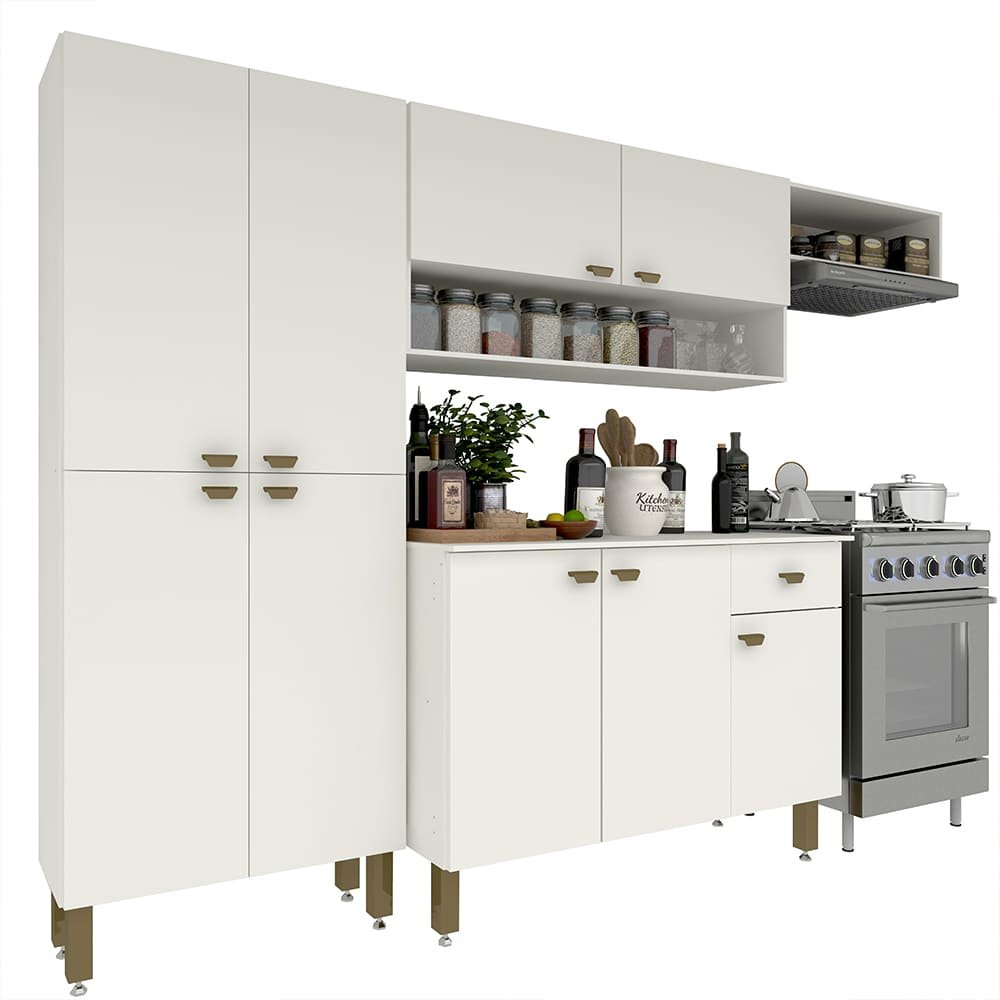 Armário de Cozinha Modulada Completa Compacta Balcão Madrid Branco 3 - Rosafor