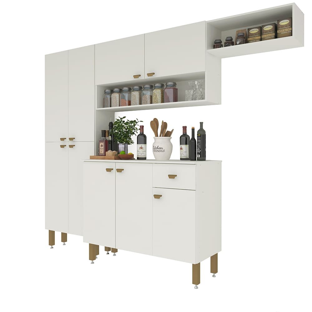 Armário de Cozinha Modulada Completa Compacta Balcão Madrid Branco 3 - Rosafor - 6