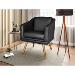 Poltrona Decorativa San Diego Pés Palito Corino Preto - 2