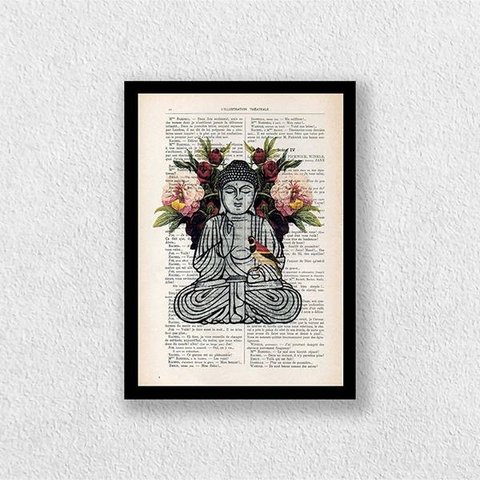 Quadro Buda Zen 24x18cm - com vidro:Madeira branca
