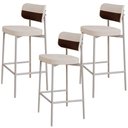 Ver imagem 1 de Kit 03 Banquetas Alta Bar Cozinha Sala de Jantar Aço Branco Kaira C01 Linho Palha Courino Whisky -